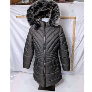 YMI Collection ~ Women's Gray Chevron Puffer Parka Faux Fur Hood Jacket ~ Medium